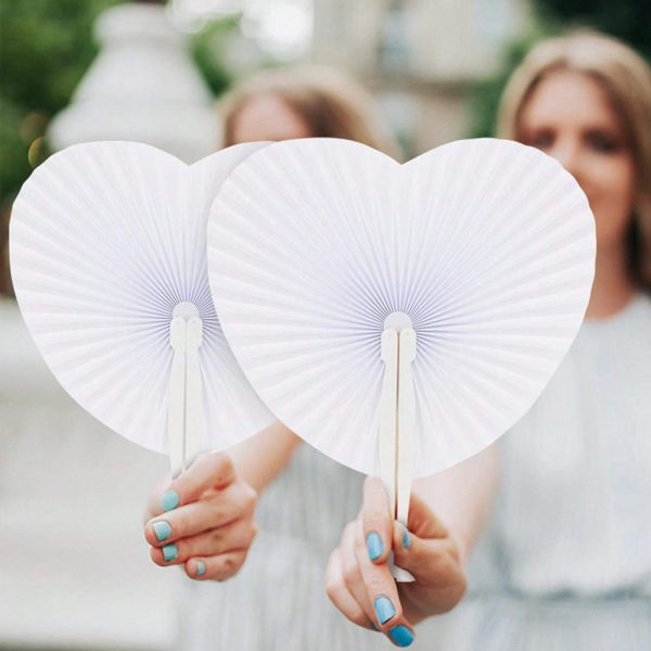 Heart Shaped White Paper Hand Fans